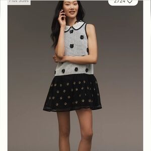 Maeve Sleeveless Embellished Drop Waist Mini Dress Croceht,Tulle And Flower